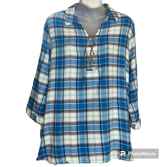 New Directions Women’s Plus Size Blue Plaid Pullover Top size 1X - Picture 1 of 12